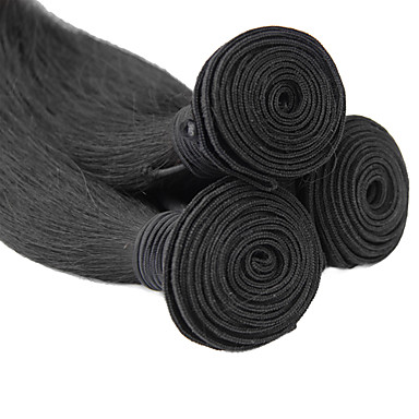 4шт 12 дюймов Natural Black Прямо перуанский Weave волос девственницы Связки