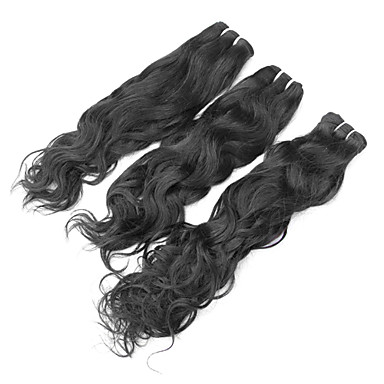 3шт 14inch Natural Black естественная волна монгольского Weave волос девственницы Связки