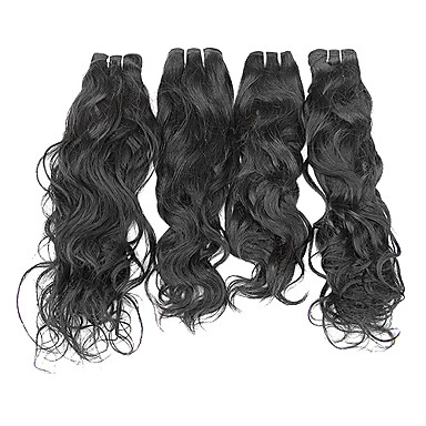 4шт 16 дюймов Natural Black естественная волна китайских Weave волос девственницы Связки
