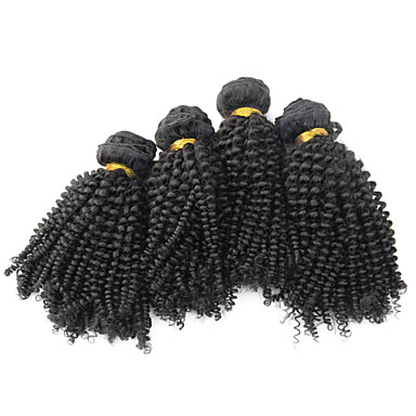 4шт 16 дюймов Natural Black Kinky Фигурные китайские Weave волос девственницы Связки