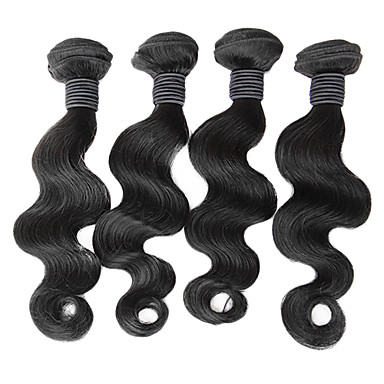 4шт 26inch Natural Black объемная волна Малайзии Weave волос девственницы Связки