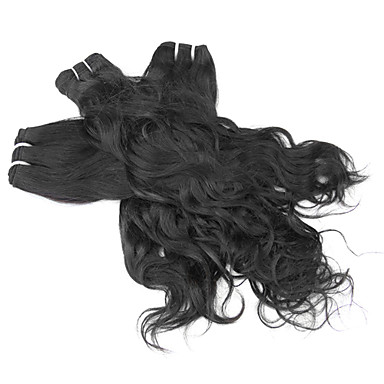 3шт 12 дюймов Natural Black естественная волна монгольского Weave волос девственницы Связки