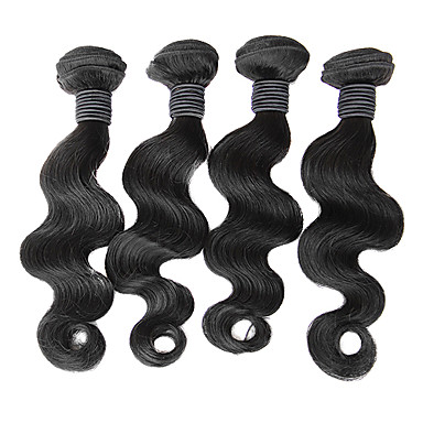 4шт 12 дюймов Natural Black Объемная волна монгольского Weave волос девственницы Связки