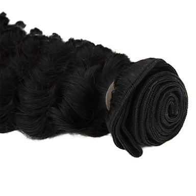 1шт 12 дюймов Natural Black Deep Вьющиеся Китайский Weave волос девственницы