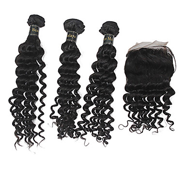 5А Малайзии Remy девственницы глубокая волна утка человеческих волос Расширения 20 "+20" +20 "+ шнурок Закрытие 18"