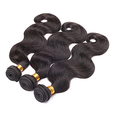 3шт 16 "18" 20 "Малайзийский объемная волна натуральный черный Переплетается Волосы