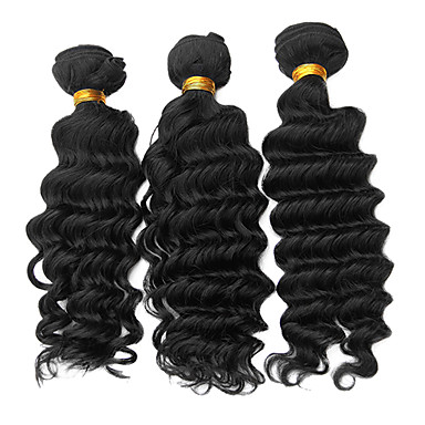 3шт Малайзии Богородицы глубокая волна класс 5А волос Weave 20inch Natural Black