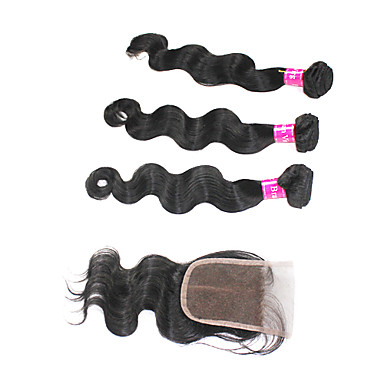 4А бразильский виргинский объемная волна утка человеческих волос Расширения 24 "+26" +28 "+ закрытия шнурка 20"