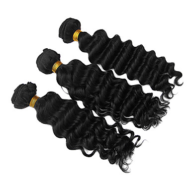 3шт Малайзии Богородицы глубокая волна класс 5А волос Weave 14inch Natural Black