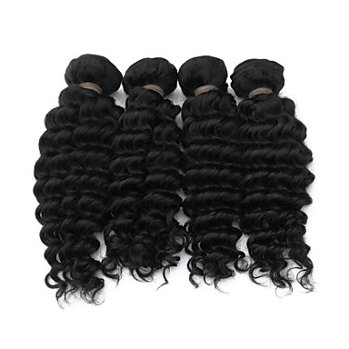 4шт 10inch Natural Black Deep Фигурные перуанский Weave волос девственницы Связки