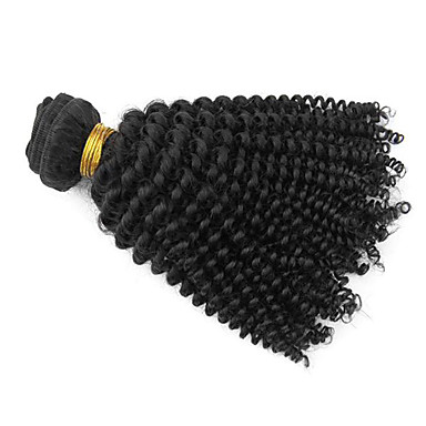 3шт 16 дюймов Natural Black Kinky Вьющиеся монгольский Weave волос девственницы Связки