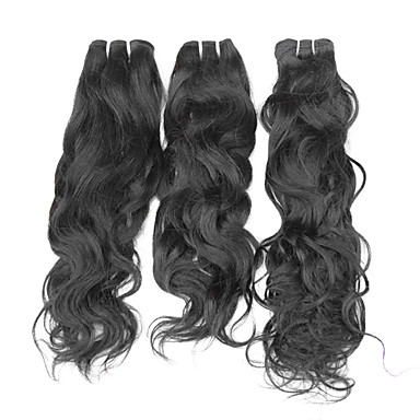 3шт 14inch Natural Black естественная волна монгольского Weave волос девственницы Связки