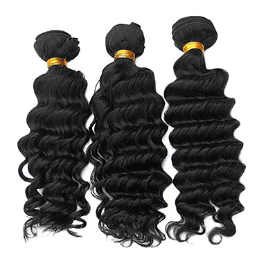3шт Малайзии Богородицы глубокая волна класс 5А волос Weave 24inch Natural Black