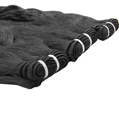 3шт 16 дюймов Natural Black естественная волна монгольского Weave волос девственницы Связки