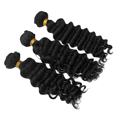 1шт 12 дюймов Natural Black Глубокая волна Китайский Weave волос девственницы