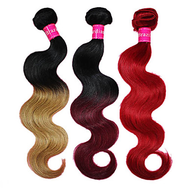 Красный Бразильский Ombre объемная волна утка человеческих волос Расширения 3шт 14 "