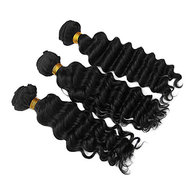 3шт Малайзии Богородицы глубокая волна класс 5А волос Weave 18 дюймов Natural Black