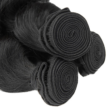 4шт 12 дюймов Natural Black Свободные волны бразильские Weave волос девственницы Связки