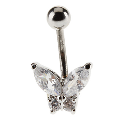 Нежный Бабочки из нержавеющей стали Кристалл Navel Ring