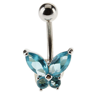 Нежный Бабочки из нержавеющей стали Кристалл Navel Ring