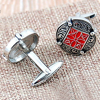 Модный Персия Carving Silver посеребренные Мужская Запонки (красный, 1 пара)