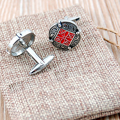 Модный Персия Carving Silver посеребренные Мужская Запонки (красный, 1 пара)