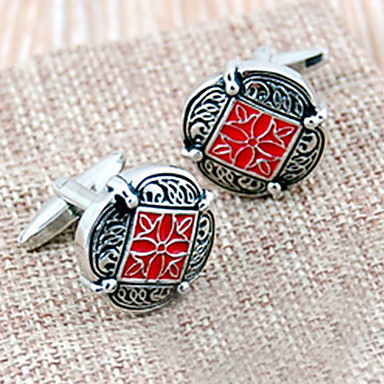 Модный Персия Carving Silver посеребренные Мужская Запонки (красный, 1 пара)