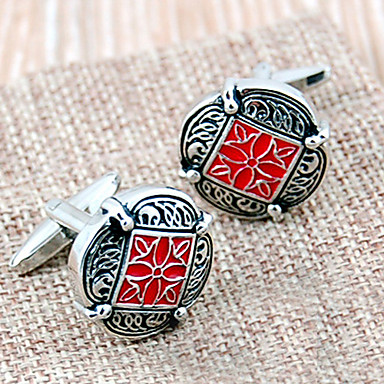 Модный Персия Carving Silver посеребренные Мужская Запонки (красный, 1 пара)