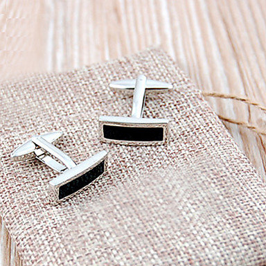 Простой Французский Прямоугольные Мельхиор Мужская Запонки (черный, 1 пара)