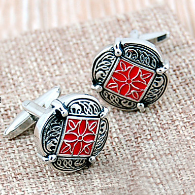 Модный Персия Carving Silver посеребренные Мужская Запонки (красный, 1 пара)