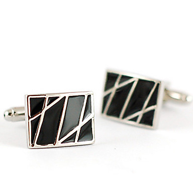 Модный французский прямоугольной посеребренные Мужская Запонки (черный, 1 пара)